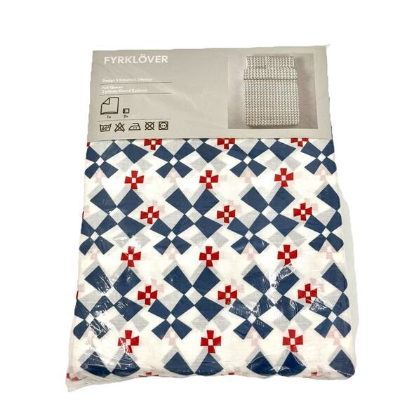 Ikea Sweden Bed Cover Queen/Full Size Cover 2 Pillow Cases Windmills Red Blue - Picture 1 of 7